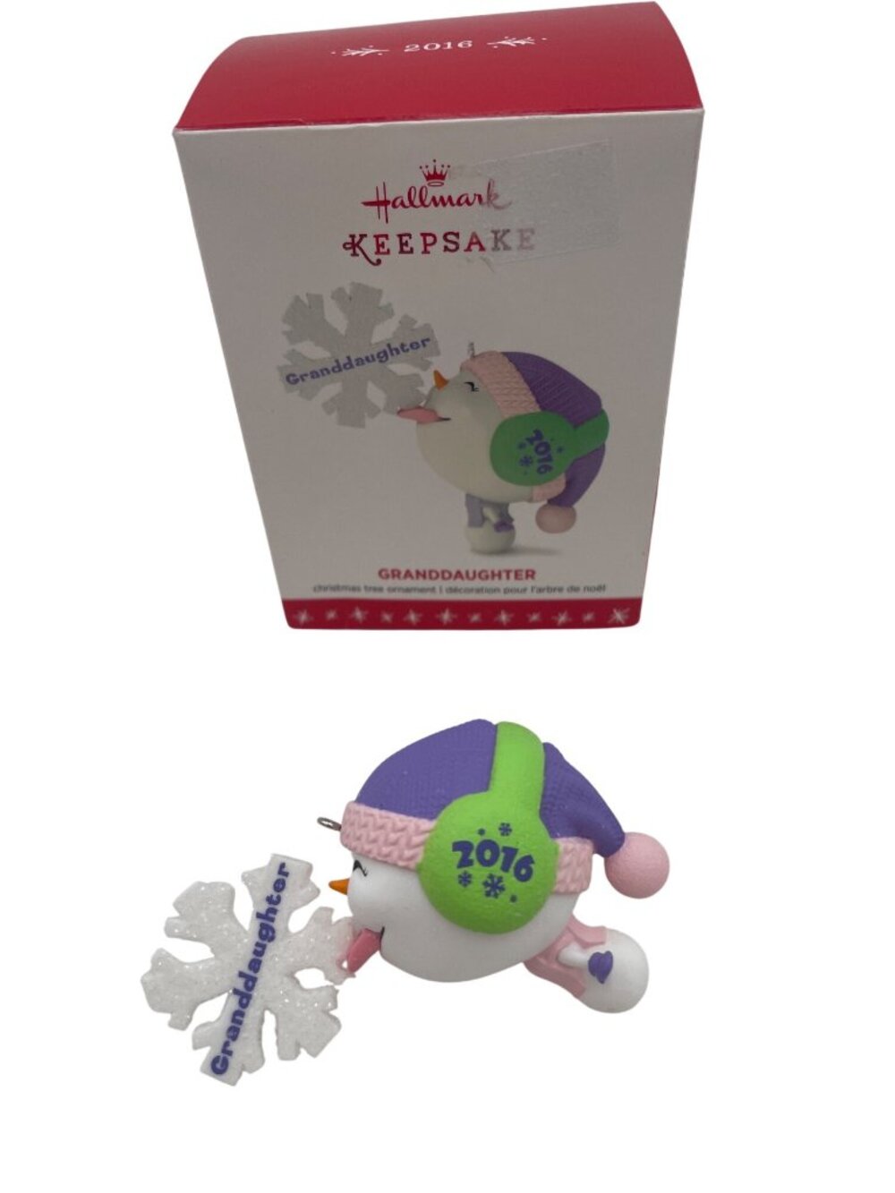 Hallmark 2016 Granddaughter Keepsake Ornament Snowman Holding Snowflake